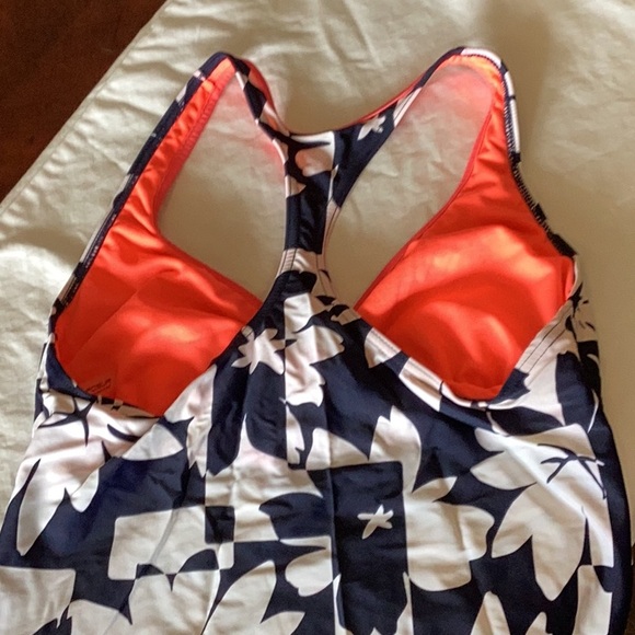 Tankini racerback top sz 14, Blue & White Floral w/accent orange - Picture 4 of 10